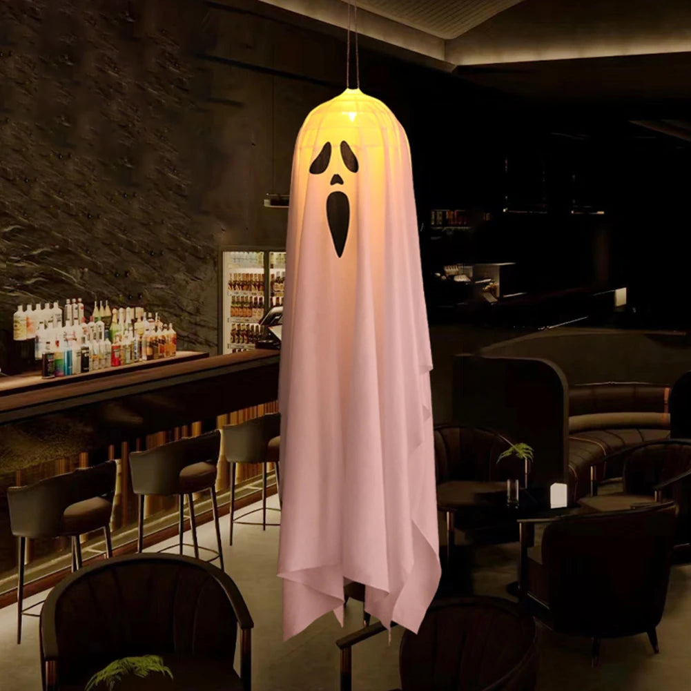Glowing white hanging ghost Halloween display