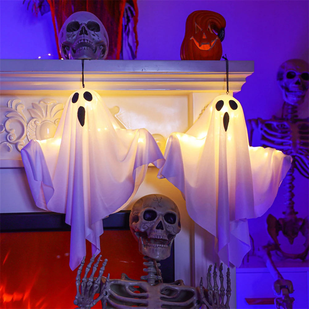 White illuminated hanging ghost decoration